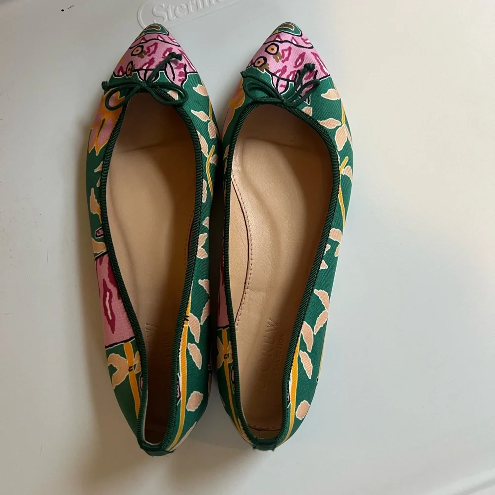 J. Crew Collection Floral Green and Pink Women's Flats - Picture 2 of 5